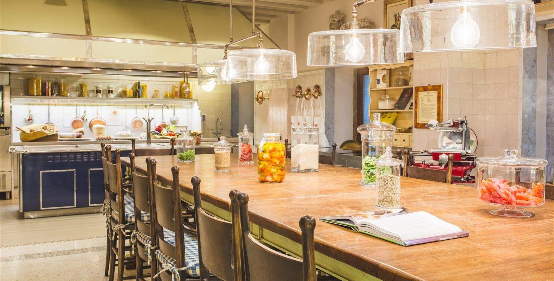 Ingredients in jars displayed on dining table